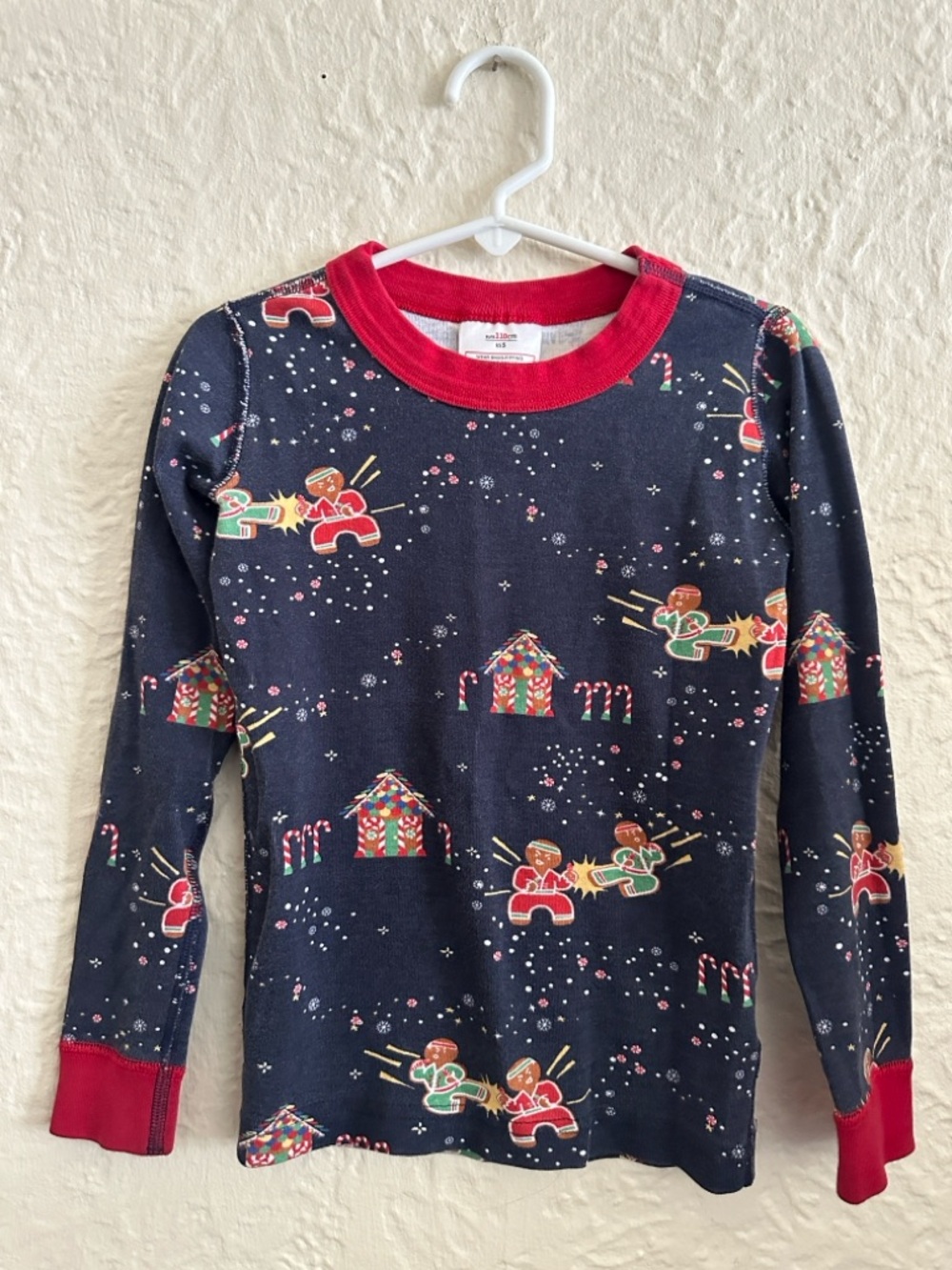 Hanna Andersson Ninja Bread Karate Cookies Christmas Pajama Top Blue Red Boys 5
